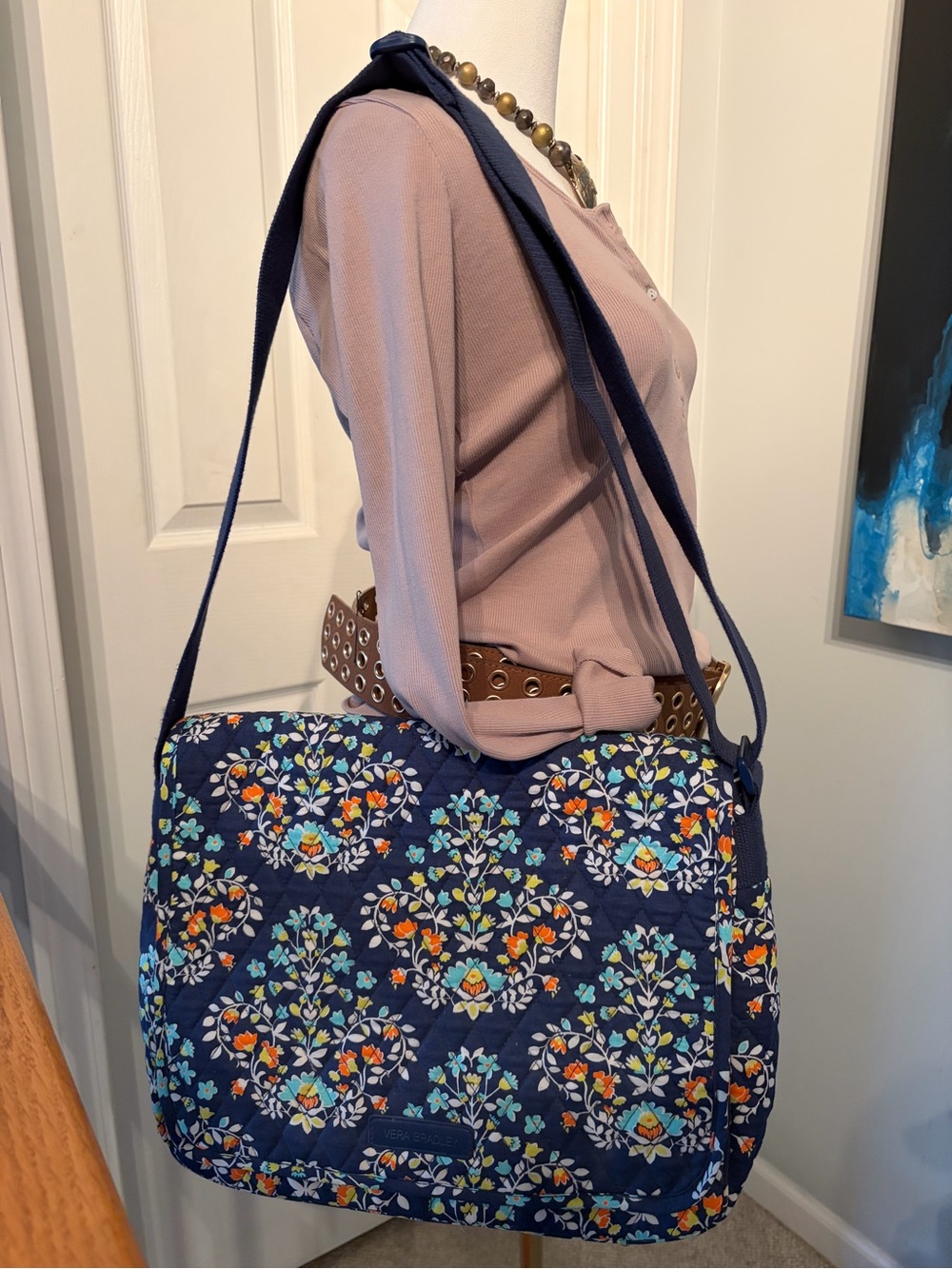Vera Bradley Navy Quilted Floral Shoulder Bag